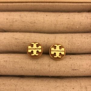 Authentic Tory Burch Plated Logo Stud Earrings